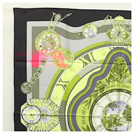 Hermès-HERMES Carre 90 ""Parmi les fleurs je compte les heures"" Black Auth am8152-Black,Yellow