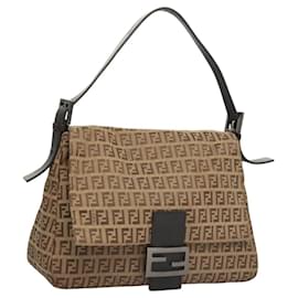 Fendi-FENDI Zucchino Canvas Mamma Baguette Hand Bag Beige Auth 119547-Beige