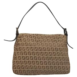 Fendi-FENDI Zucchino Canvas Mamma Baguette Hand Bag Beige Auth 119547-Beige