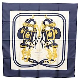 Hermès-HERMES Carre 90 Scarf ""BRIDES de GALA par"" Silk Navy Auth am8171-Navy blue