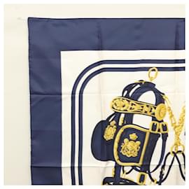 Hermès-Foulard HERMES Carré 90 ""BRIDES de GALA par"" Soie Marine Auth am8171-Bleu Marine