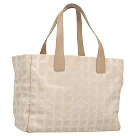 Chanel-CHANEL New Travel Line Tote Bag Nylon Beige Fuchsia CC Auth 119691-Beige,Fuschia