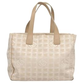 Chanel-CHANEL New Travel Line Tote Bag Nylon Beige Fuchsia CC Auth 119691-Beige,Fuschia