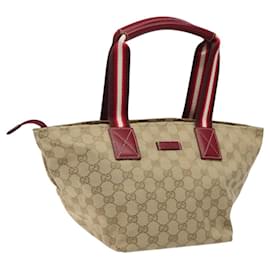 Gucci-GUCCI GG Canvas Tote Bag Beige Red gold Auth yk17903-Red,Beige,Golden