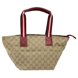 Gucci-GUCCI GG Canvas Tote Bag Beige Red gold Auth yk17903-Red,Beige,Golden