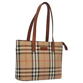 Burberry-BURBERRY Nova Check Tote Bag Canvas Beige Gold Auth 119569-Beige,Golden