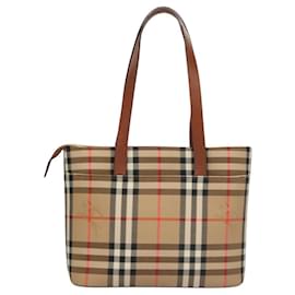 Burberry-BURBERRY Nova Check Tote Bag Canvas Beige Gold Auth 119569-Beige,Golden