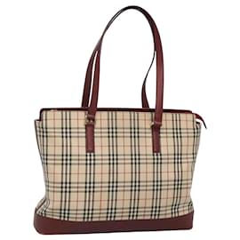 Burberry-BURBERRY Nova Check Tote Bag Canvas Beige Gold Auth 120144-Beige,Golden