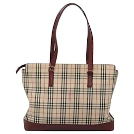 Burberry-BURBERRY Nova Check Tote Bag Canvas Beige Gold Auth 120144-Beige,Golden