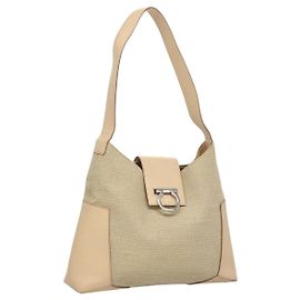 Bolsa de Ombro Gancini Salvatore Ferragamo em Lona e Couro Bege Auth 120194 Bege