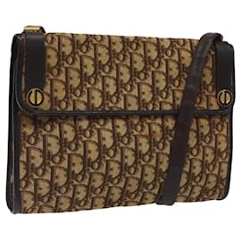 Christian Dior-Christian Dior Trotter Canvas Shoulder Bag Brown Gold Auth MX090-Brown,Golden