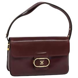 Balenciaga-BALENCIAGA Shoulder Bag Leather Bordeaux Gold Auth BA1342-Golden,Dark red