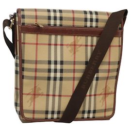 Bolsa de Ombro Burberry Nova Check em Couro PVC Bege Auth 116339 Bege