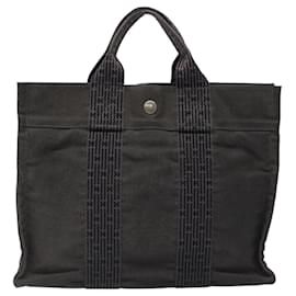 Hermès-HERMES Sac Tote PM Her Line Toile Gris Argent Auth bs24608-Marron,Argenté
