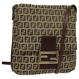 Fendi-FENDI Zucchino Canvas Shoulder Bag Brown Auth 120376-Brown