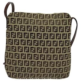 Fendi-FENDI Zucchino Canvas Shoulder Bag Brown Auth 120376-Brown