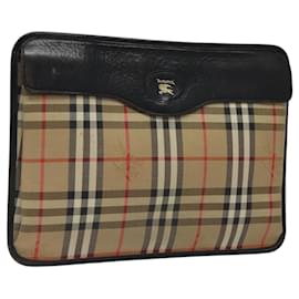 Autre Marque-Burberrys Nova Check Clutch Bag Canvas Beige Auth bs24662-Beige