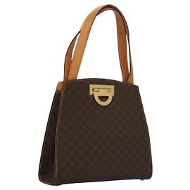 Céline Sac à main en toile Macadam CELINE en cuir PVC marron doré Auth 119974 Marron Doré