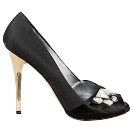Giuseppe Zanotti-Giuseppe Zanotti Embellished Satin Pumps-Black