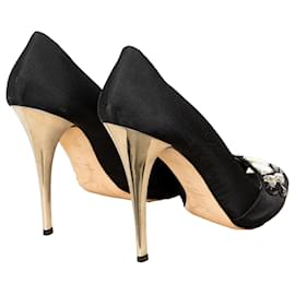 Giuseppe Zanotti-Giuseppe Zanotti Embellished Satin Pumps-Black
