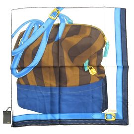 Lenço de seda Fendi Marrom Branco Azul