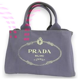 Prada-Prada Canapa Triangle Logo Plate Canvas Print Tote Bag-Pink