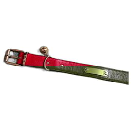 Céline-Céline - red leather belt with golden bell-Red