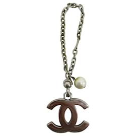 Chanel-Chanel Vintage Fake Pearl Coco Mark Handbag Charm-Silvery