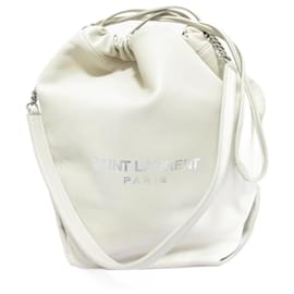 Yves Saint Laurent-Yves Saint Laurent Teddy Small Leather Drawstring Chain Bag-White