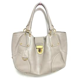Prada-Prada Leather Triangle Logo Tote Bag-Beige