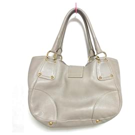 Prada-Prada Leather Triangle Logo Tote Bag-Beige