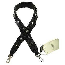 Fendi-Fendi Stud Flower Strap You Webbing Shoulder Leather Bag Accessory-Black
