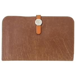 Hermès-Portefeuille en cuir Togo Hermes Dogon GM-Marron,Orange