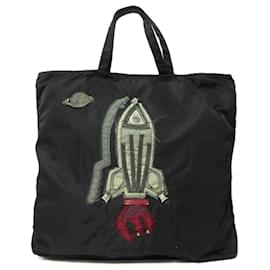 Prada-Prada Tessuto Nylon Rocket Motif Tote Bag-Black