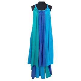 Conjunto de vestido e saia maxi vintage Lanvin dos anos 70 Azul Turquesa