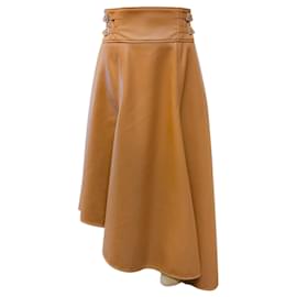 Autre Marque-Adeam Camel Faux Leather Asymmetric Hem Skirt-Beige