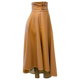 Autre Marque-Adeam Camel Faux Leather Asymmetric Hem Skirt-Beige