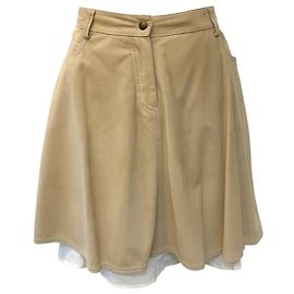 Brunello Cucinelli Tan Suede Skirt with Removable Linen Lining Beige