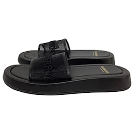 Burberry- Burberry Embroidered Logo Slide Flats in Black Polyamide-Black