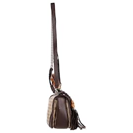 Gucci-Gucci New Bamboo Top Handle Bag in Brown GG Canvas and Leather -Brown,Red