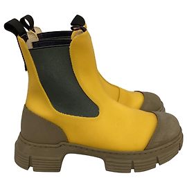 Botas de lluvia Chelsea Ganni en goma amarilla Amarillo Camello