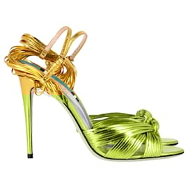 Gucci-Gucci Strappy Allie Knot Sandals in Gold Leather-Golden,Metallic
