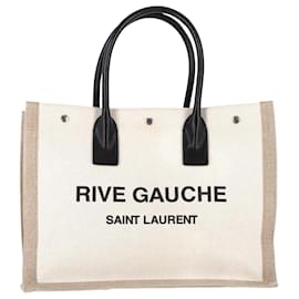 Saint Laurent-Saint Laurent Natural Rive Gauche Tote Bag in White Linen-White,Cream