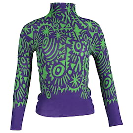 Issey Miyake- Issey Miyake Print Pleated Turtleneck Top in Multicolor Polyester-Multiple colors
