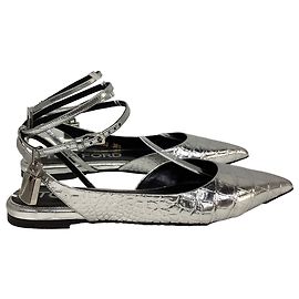 Tom Ford Padlock Croc-Embossed Ballet Flats in Silver Leather Silvery Metallic