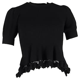 Ulla Johnson-Ulla Johnson Esma Crochet-Trimmed Ruffled Peplum Top in Black Viscose-Black