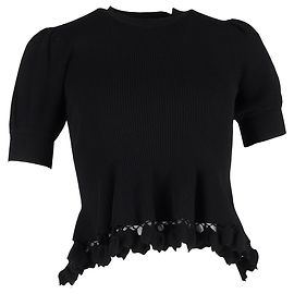 Ulla Johnson Esma Top Peplum com Renda em Viscose Preta Preto