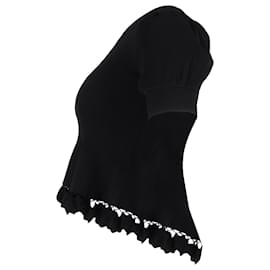 Ulla Johnson-Ulla Johnson Esma Crochet-Trimmed Ruffled Peplum Top in Black Viscose-Black