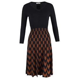 Vestido midi Chevron Hugo Boss em lã marrom e preta Preto