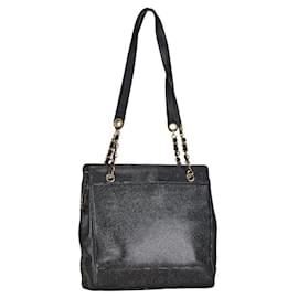 Chanel-Chanel Triple Coco Mark Caviar Skin Tote Bag-Black